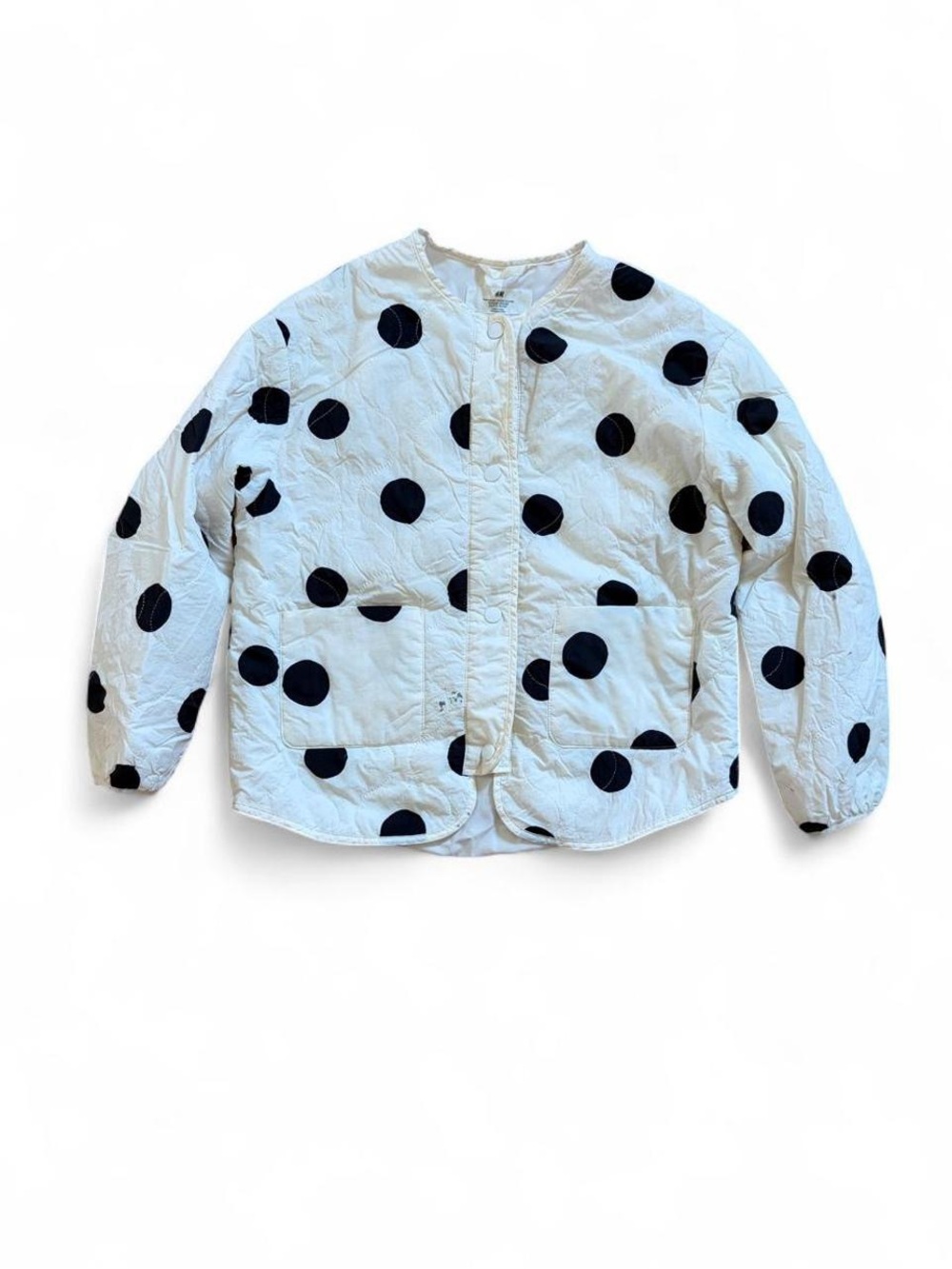 H&M White Quilted Jacket with Black Polka Dots